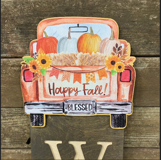 Autumn Truck Birch Outdoor Sign Topper