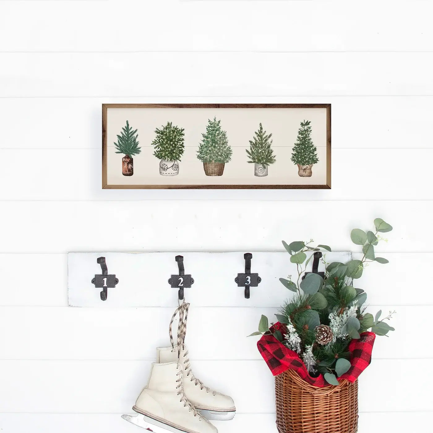 Five Pots With Christmas Trees White