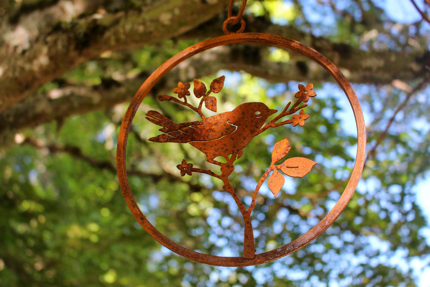 Warbler on Flower Mini Ring -Metal Silhouette Garden Yard