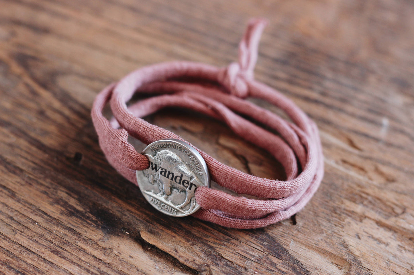 Wander Buffalo Nickel Recycled Cloth Wrap Bracelet