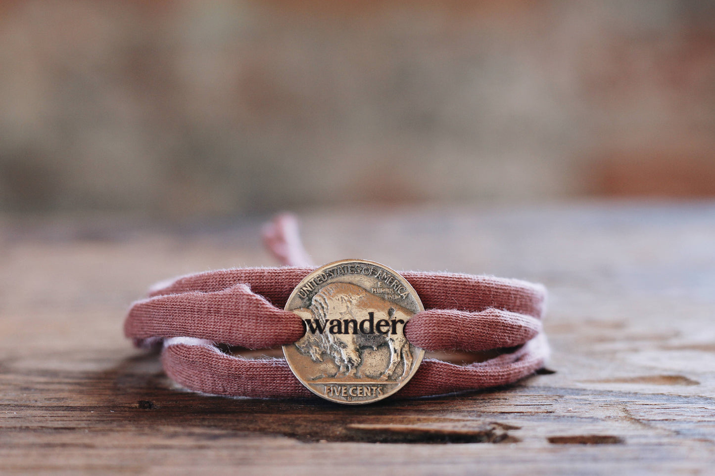 Wander Buffalo Nickel Recycled Cloth Wrap Bracelet