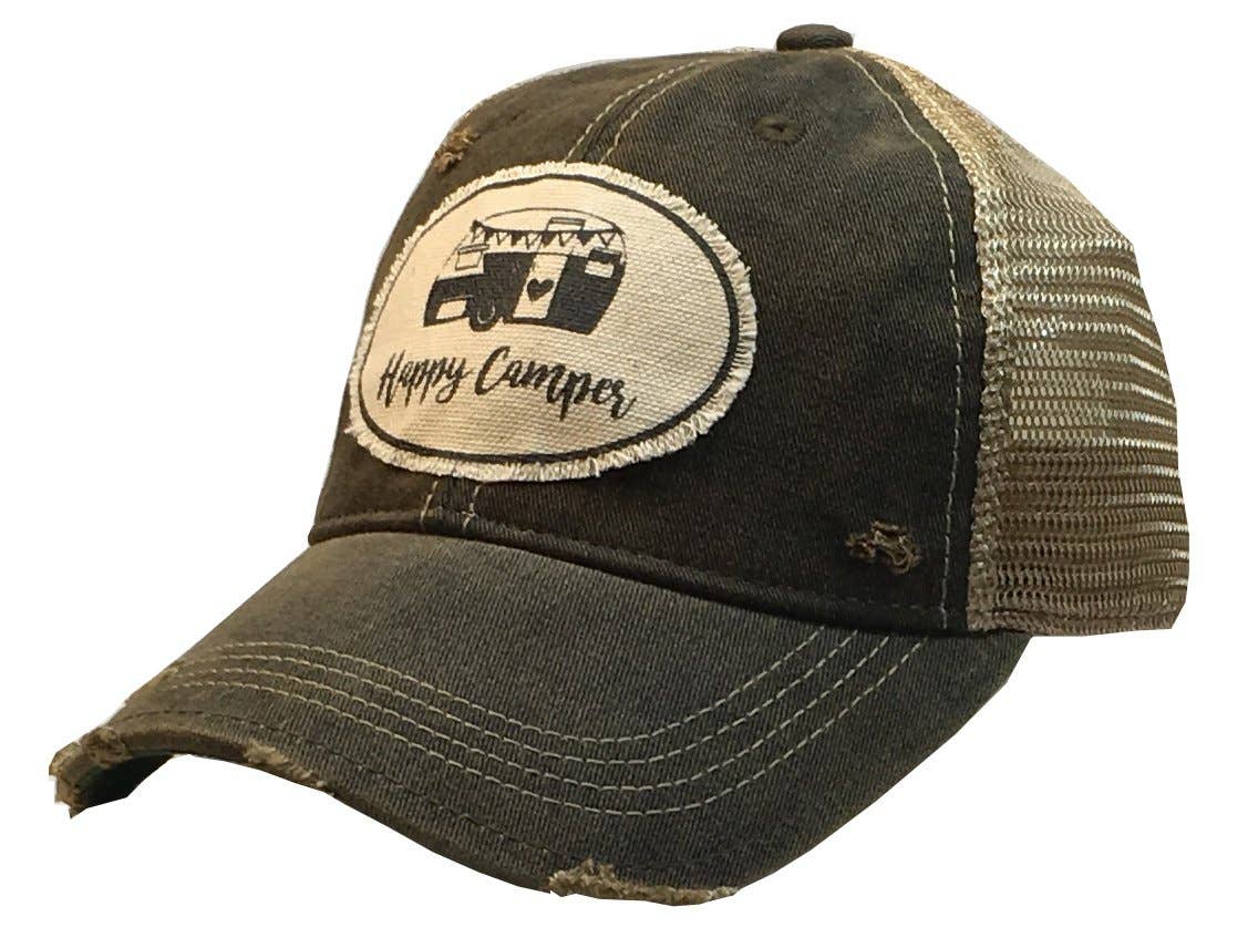 Happy Camper Distressed Trucker Hat Baseball Cap