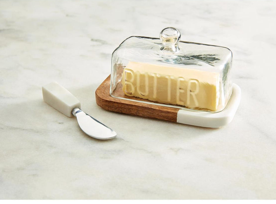 Wood/Marble Butter Dish Set