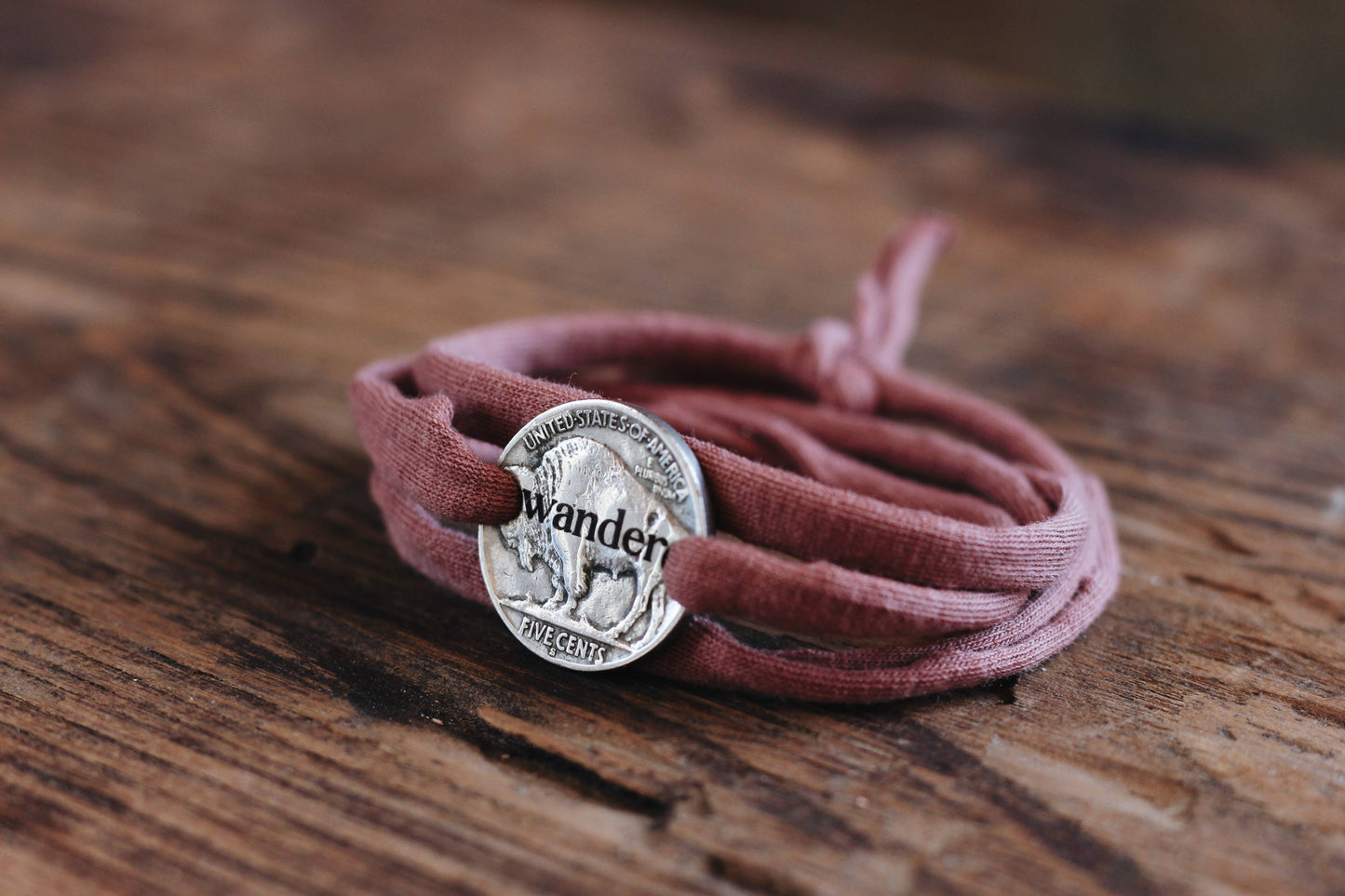 Wander Buffalo Nickel Recycled Cloth Wrap Bracelet