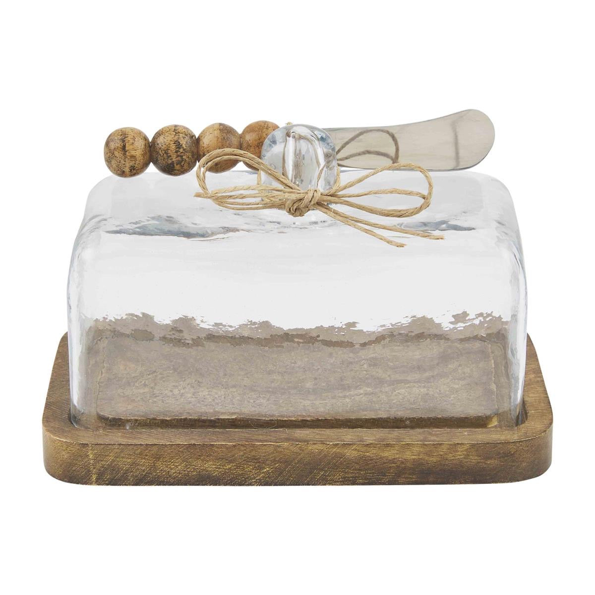 Wood and glass butter dish