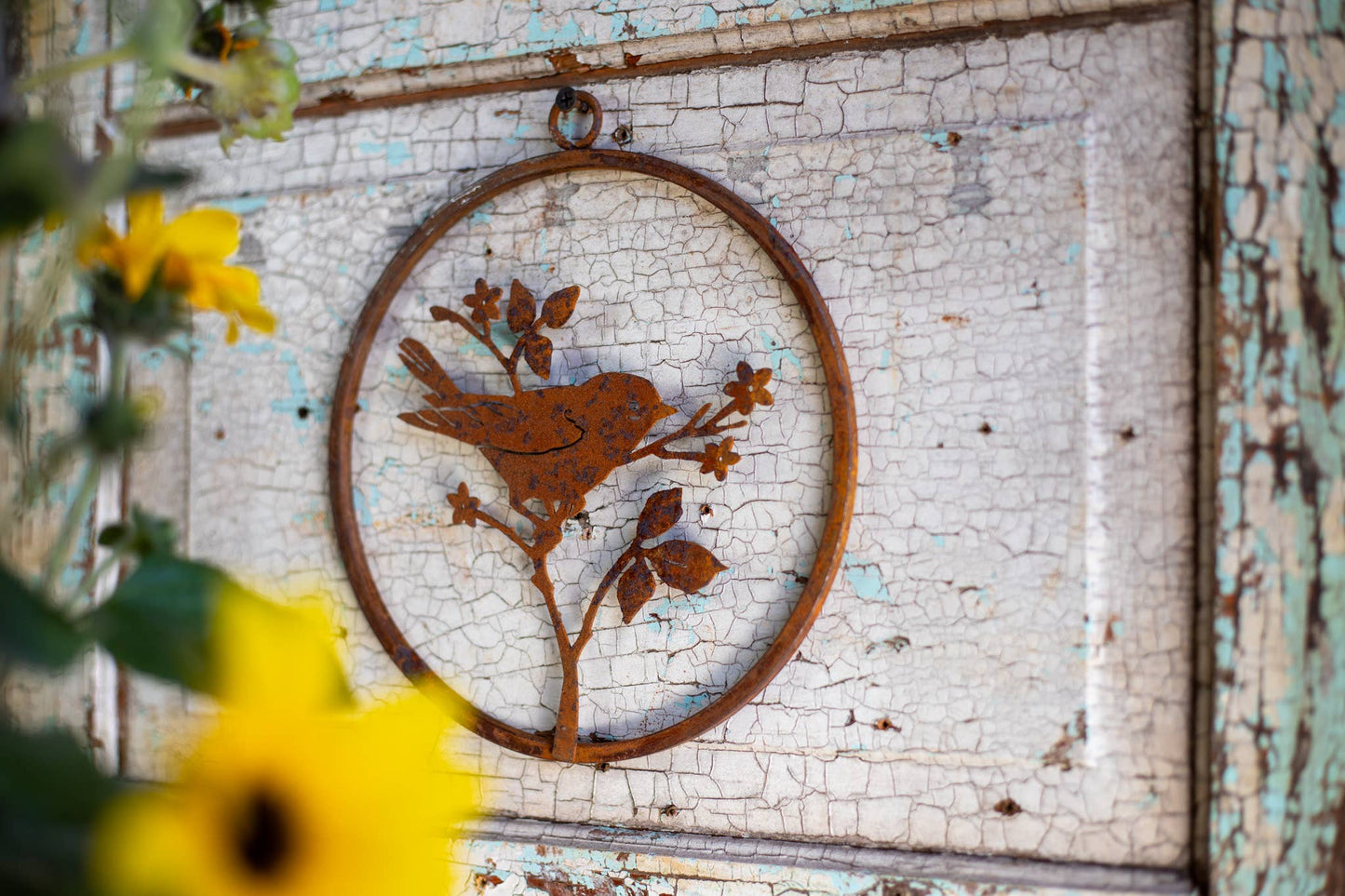Warbler on Flower Mini Ring -Metal Silhouette Garden Yard