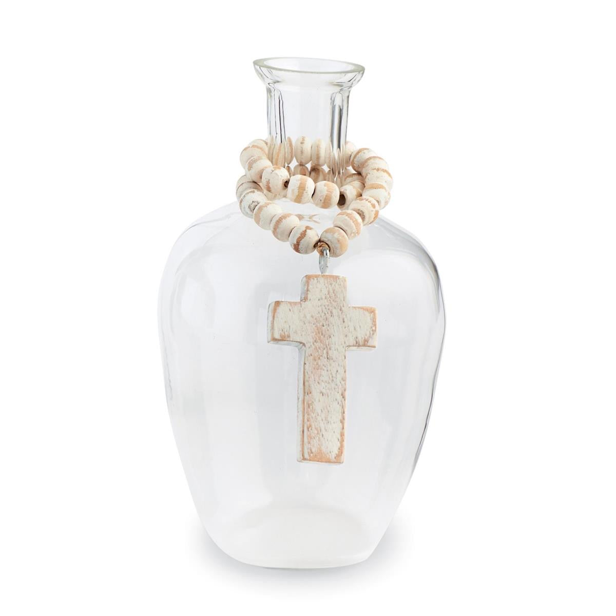 Glass vase with beaded cross
