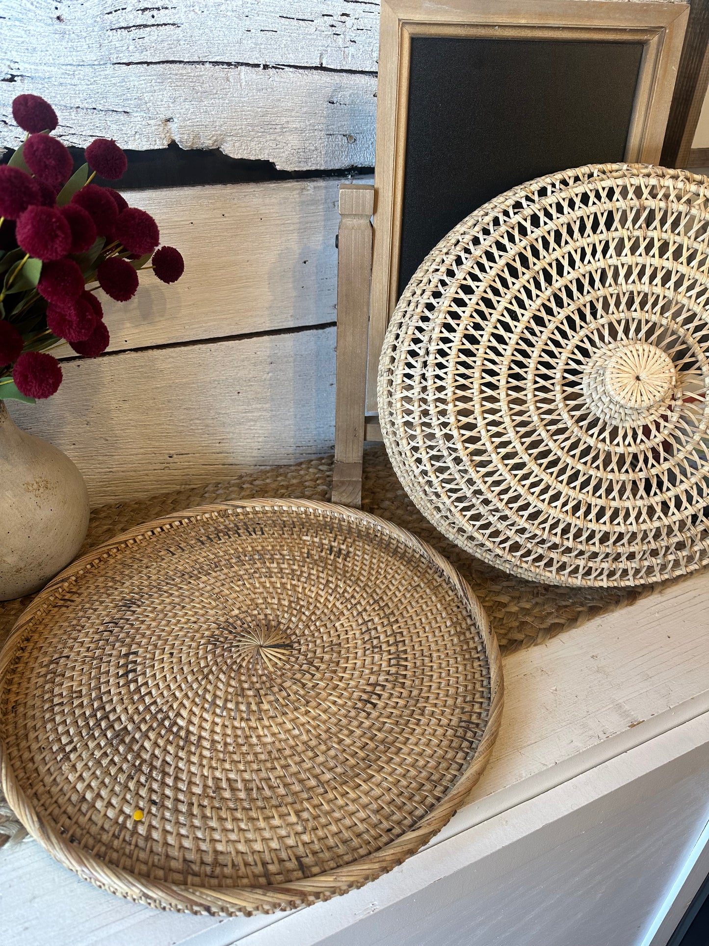 Rattan Baskets Food Tray/Cover Set of Two