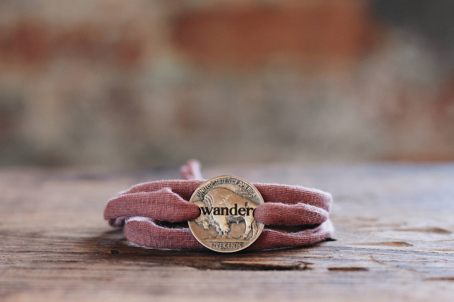 Wander Buffalo Nickel Recycled Cloth Wrap Bracelet