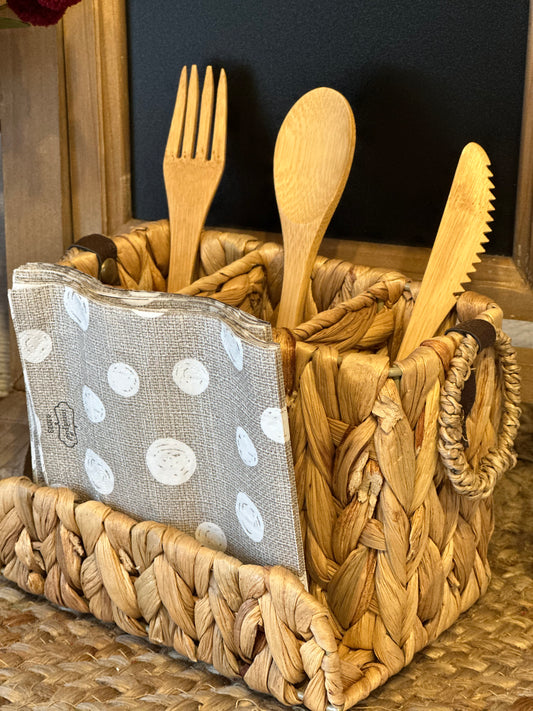 WOVEN UTENSIL CADDY & NAPKIN SET