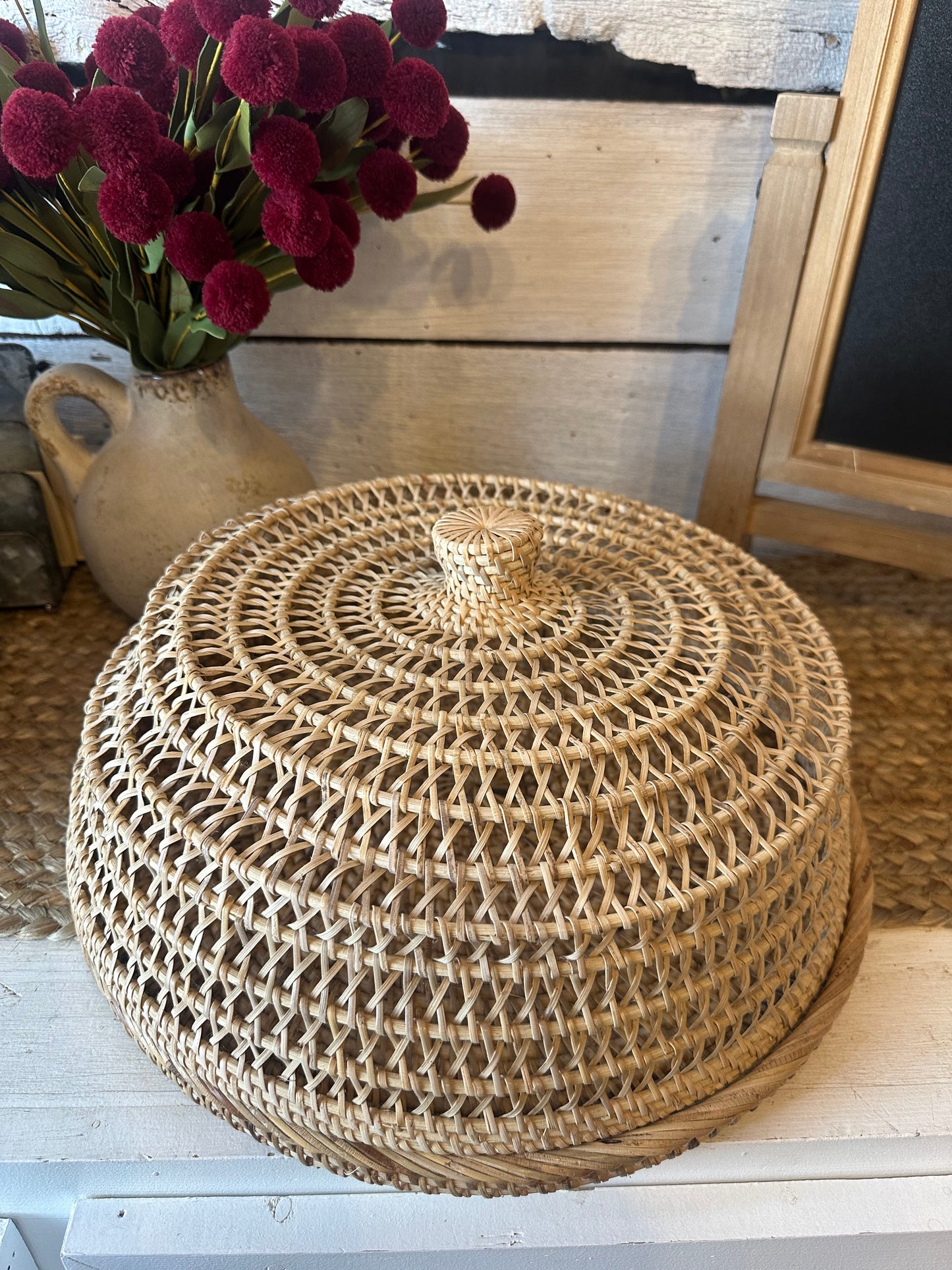 Rattan Baskets Food Tray/Cover Set of Two