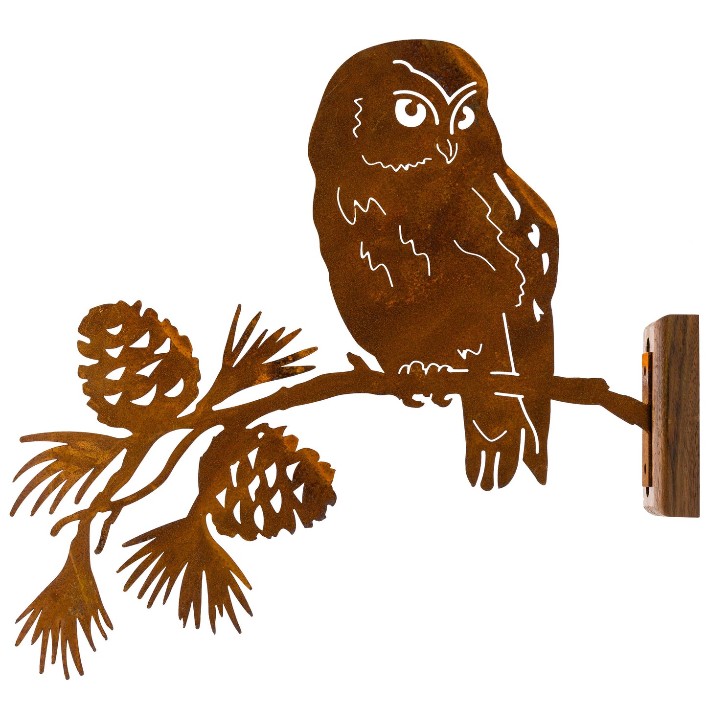 Saw-Whet Owl on Pine Branch -Metal Silhouette Garden Art