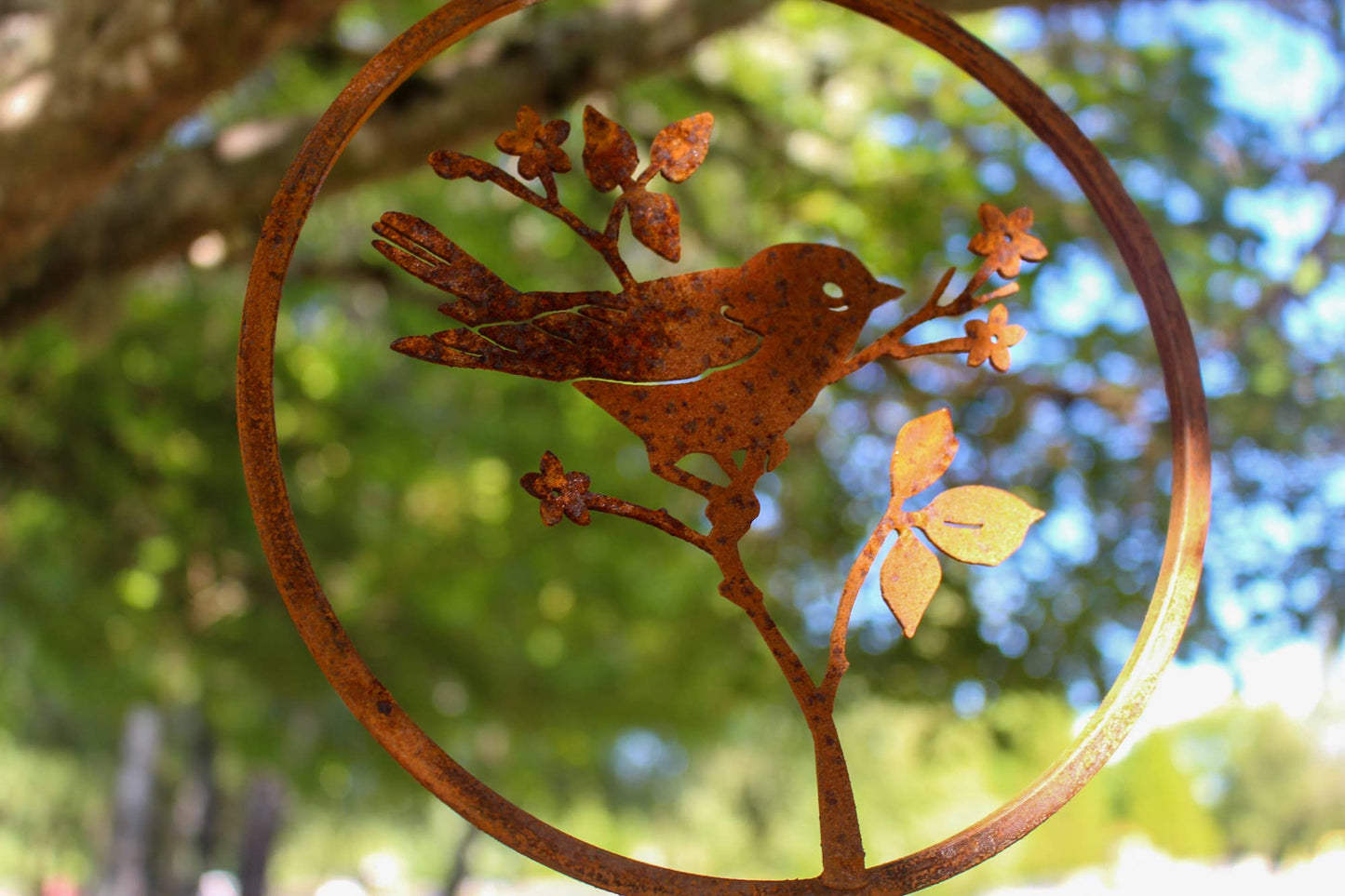 Warbler on Flower Mini Ring -Metal Silhouette Garden Yard