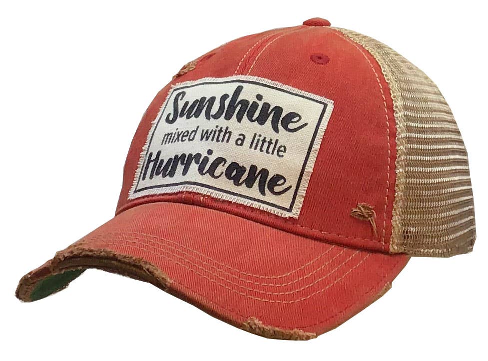 Sunshine With A Little Hurricane Distressed Trucker Cap