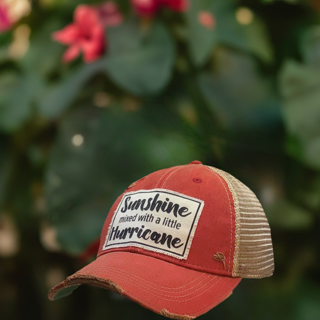 Sunshine With A Little Hurricane Distressed Trucker Cap