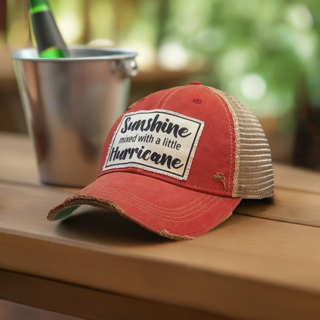 Sunshine With A Little Hurricane Distressed Trucker Cap