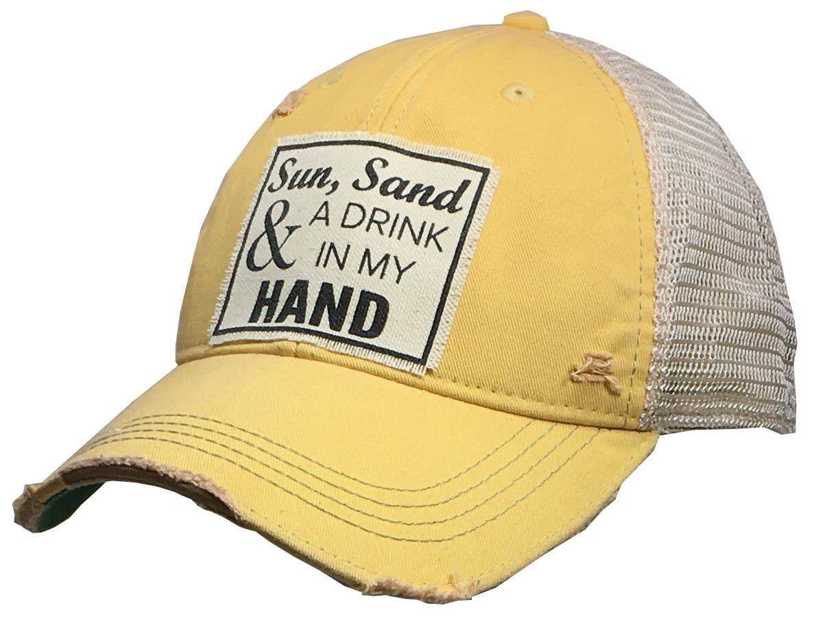 Sun Sand & A Drink In My Hand Distressed Trucker Cap